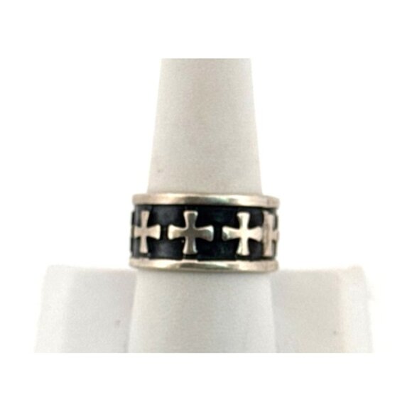 Vintage Estate Sterling Silver 925 Templar Cross Band Ring Size 9, 10.0g Black E - Picture 1 of 9
